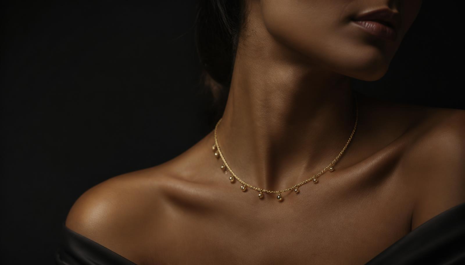 Mulher usando colar de ouro Kanaan Joias