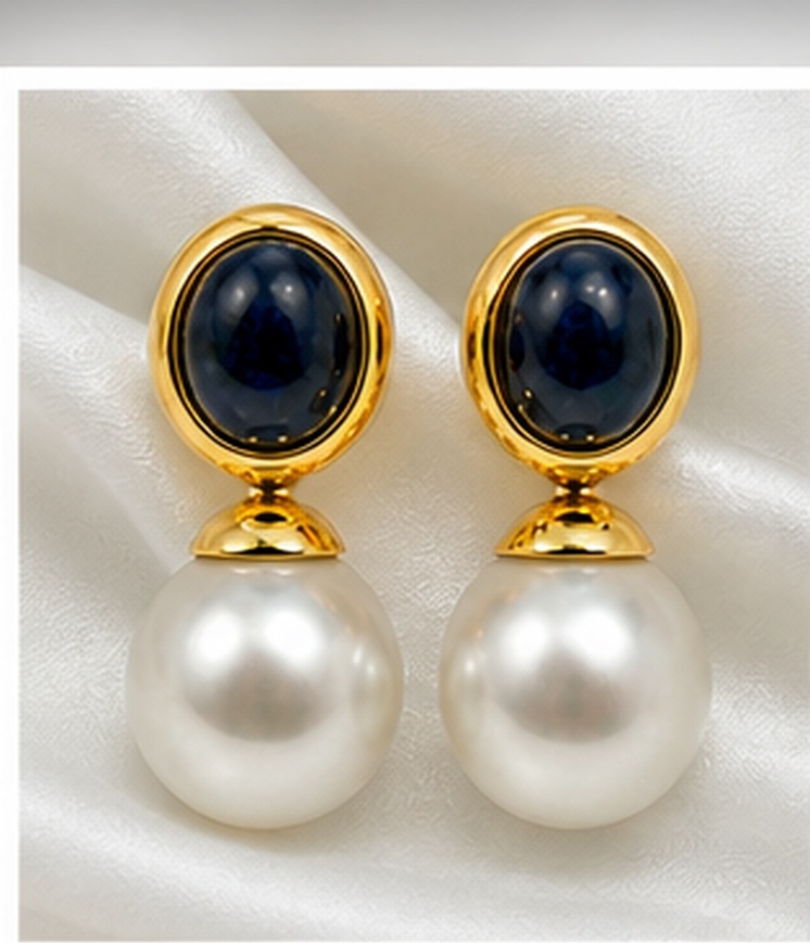 Brinco Safira Cabochão e Pérola
